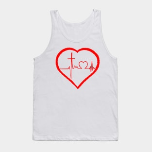 Christianity, Heartbeat icon, cross, heart & prayer Tank Top